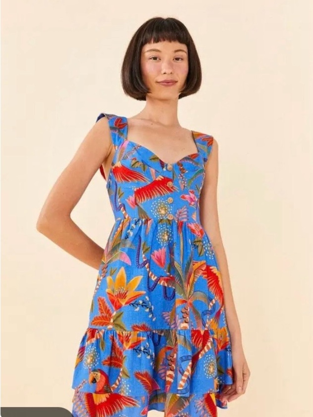FARM Rio Blue macaw Print party Mini Dress - Picture 2 of 9